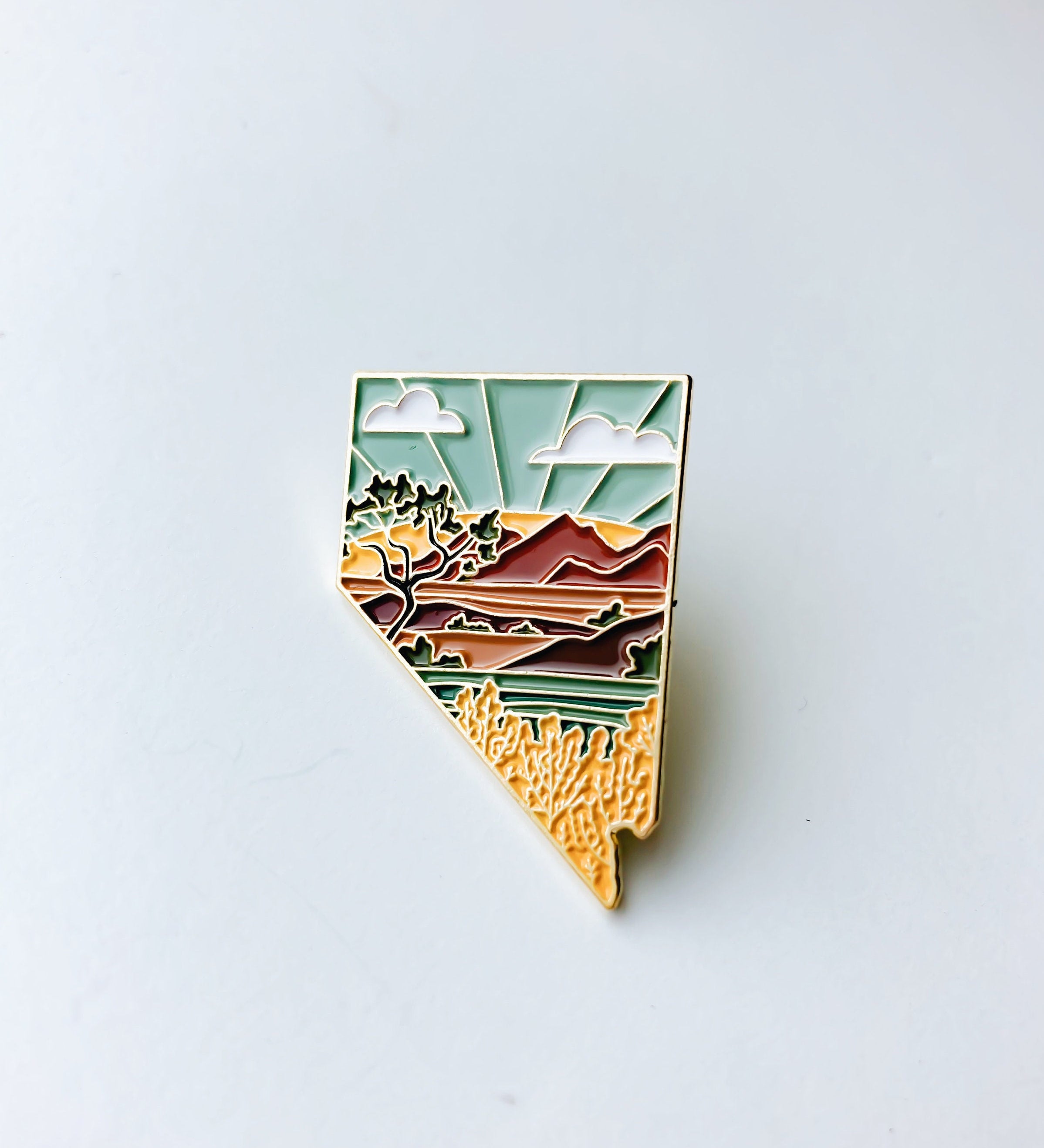 Nevada Enamel Pin | Gold Soft Enamel Pin | Illustrated United State Pin | Butterfly Clasp | 1.25"