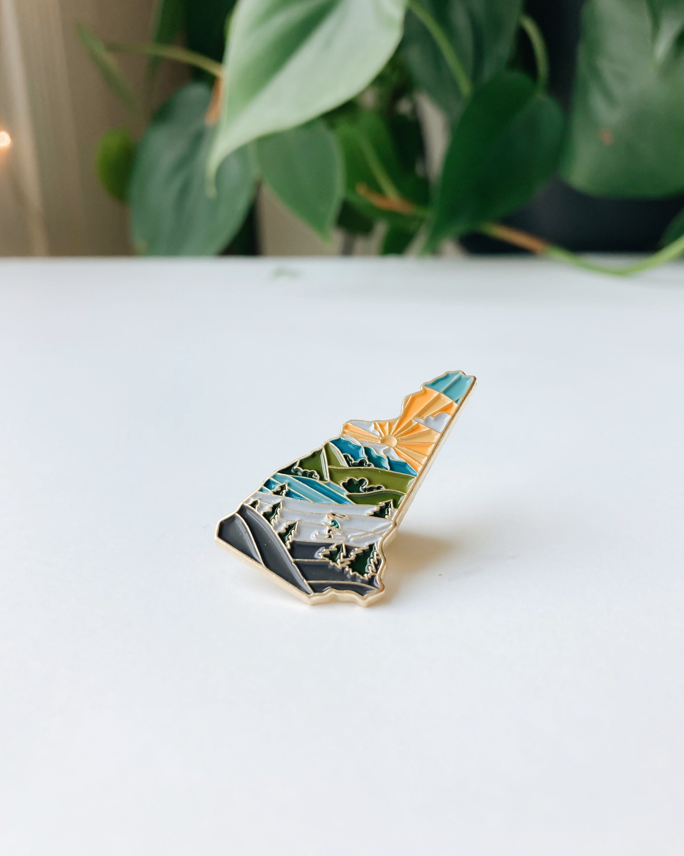 New Hampshire Enamel Pin | Gold Soft Enamel Pin | Illustrated United State Pin | Butterfly Clasp | 1.25"