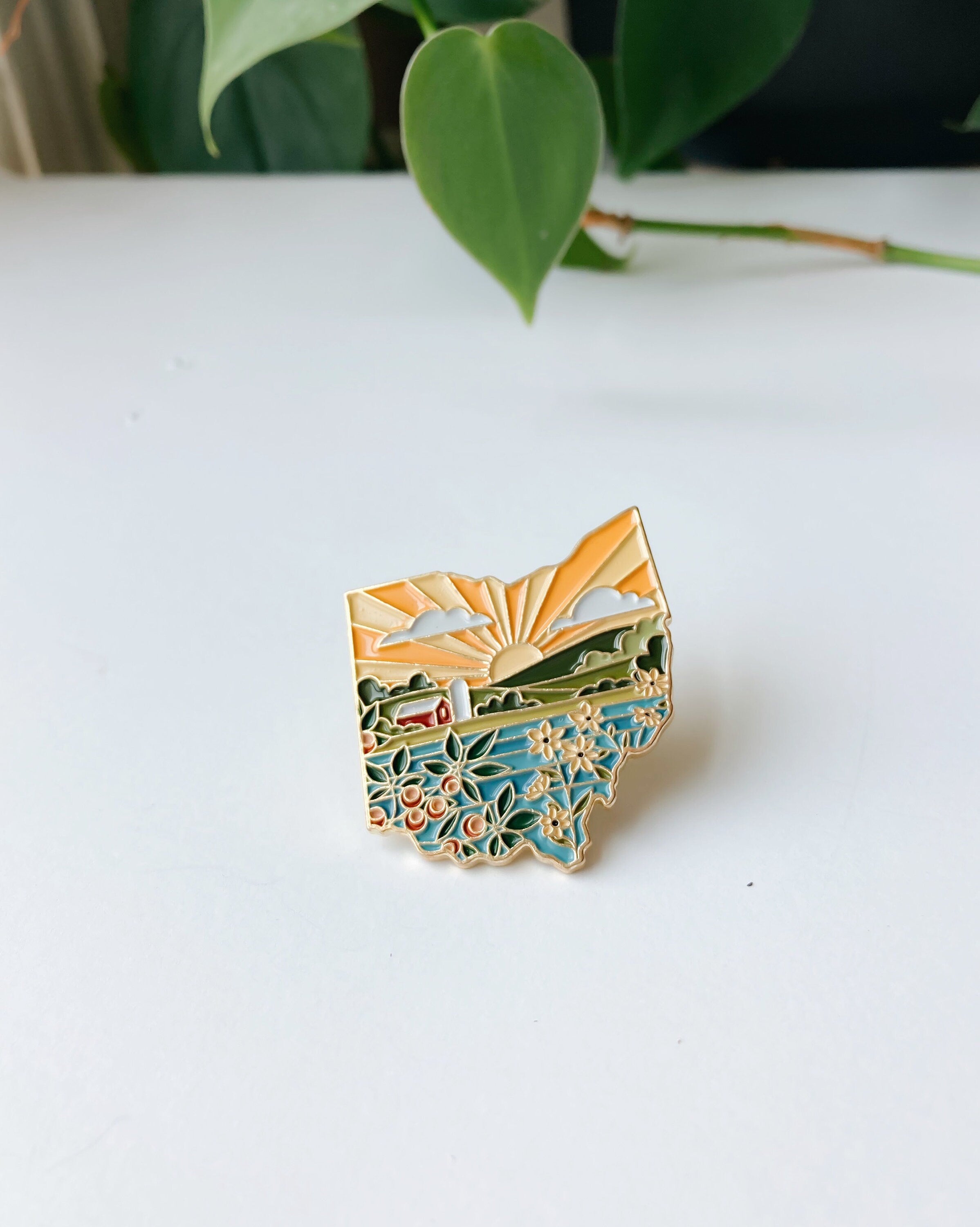 Ohio Enamel Pin | Gold Soft Enamel Pin | Illustrated United State Pin | Butterfly Clasp | 1.25"