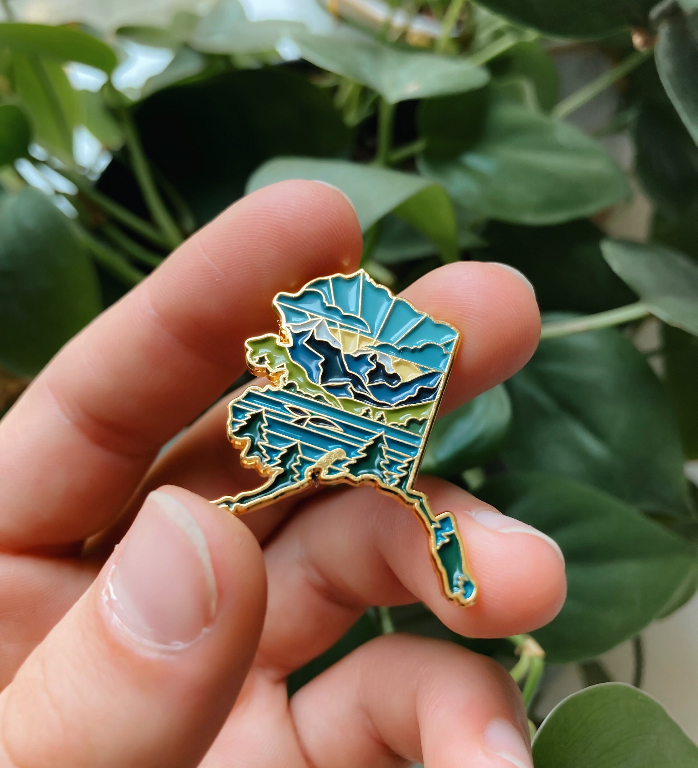Alaska Enamel Pin | Gold Soft Enamel Pin | Illustrated United State Pin | Butterfly Clasp | 1.25"