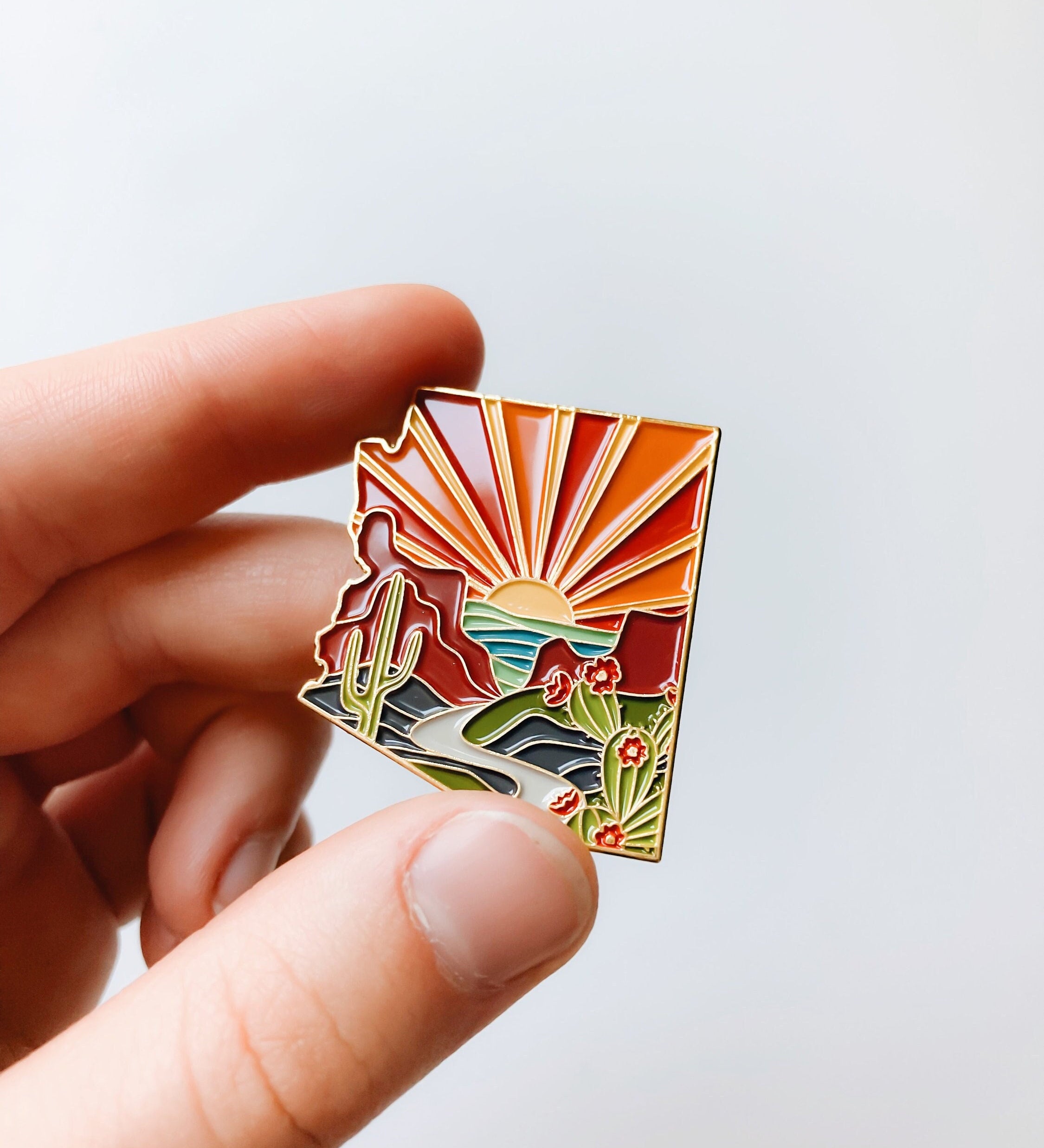 Arizona Enamel Pin | Gold Soft Enamel Pin | Illustrated United State Pin | Butterfly Clasp | 1.5"