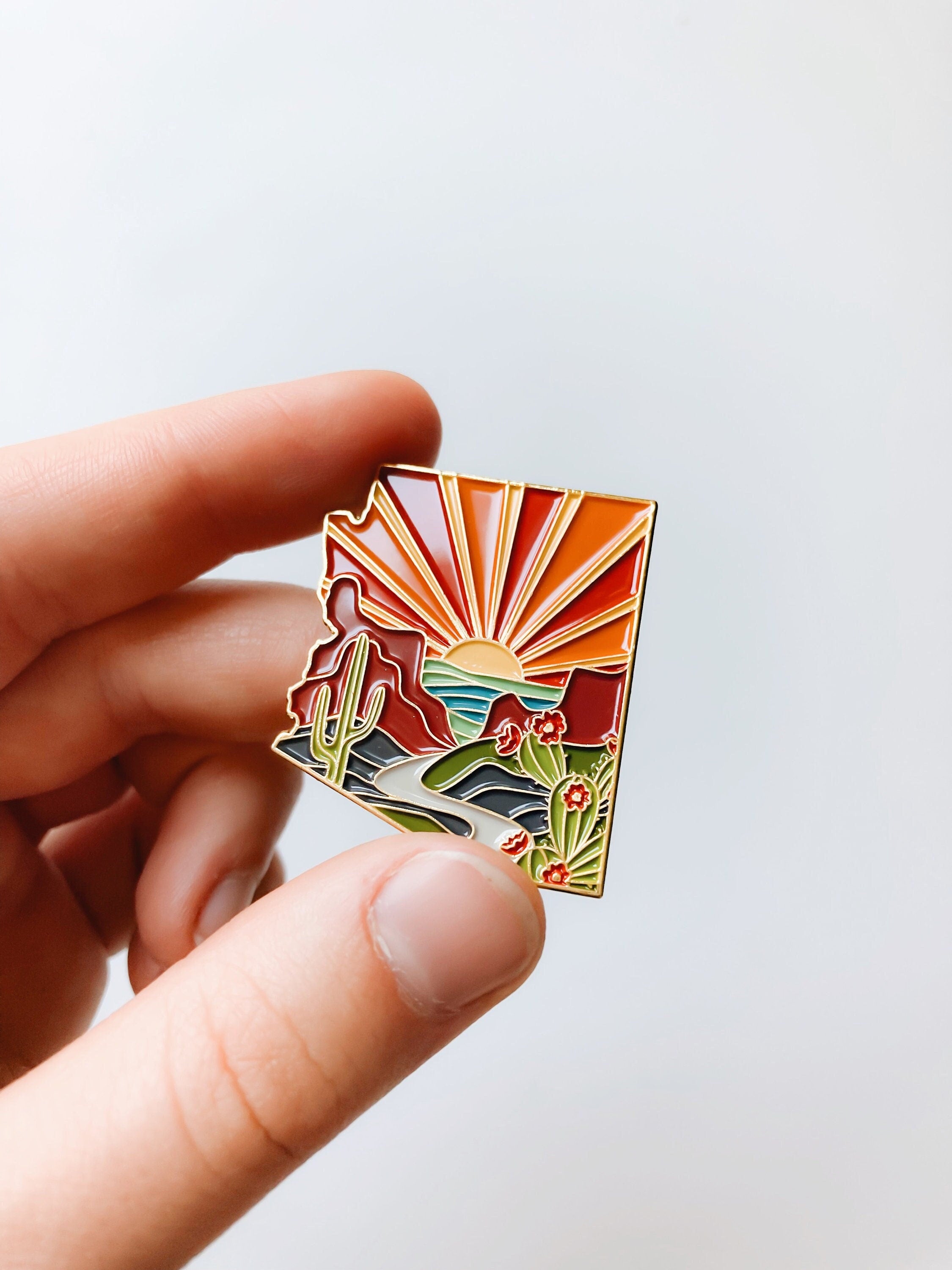 Arizona Enamel Pin | Gold Soft Enamel Pin | Illustrated United State Pin | Butterfly Clasp | 1.5"