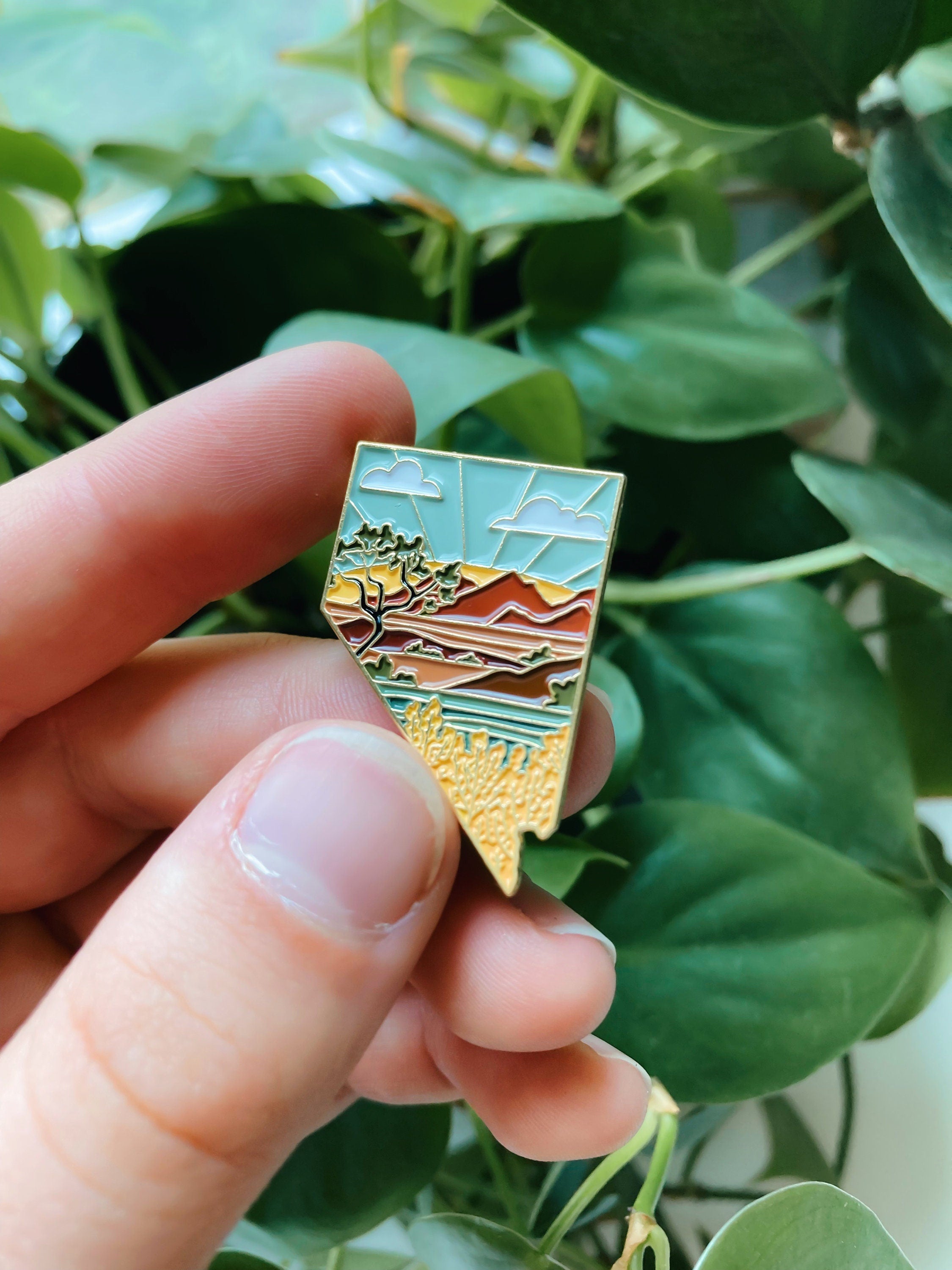 Nevada Enamel Pin | Gold Soft Enamel Pin | Illustrated United State Pin | Butterfly Clasp | 1.25"