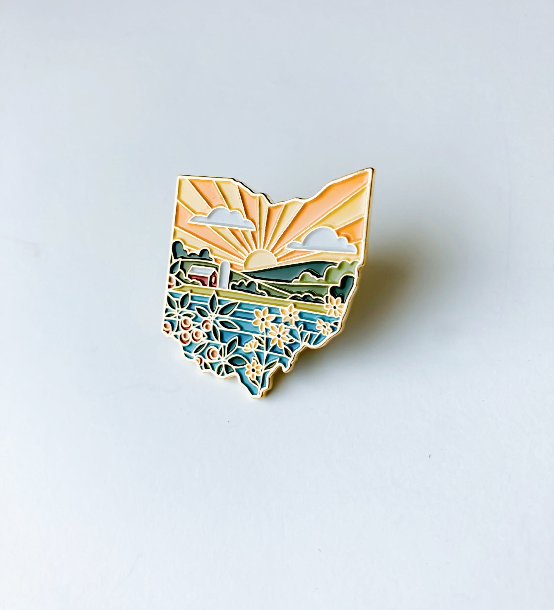Ohio Enamel Pin | Gold Soft Enamel Pin | Illustrated United State Pin | Butterfly Clasp | 1.25"