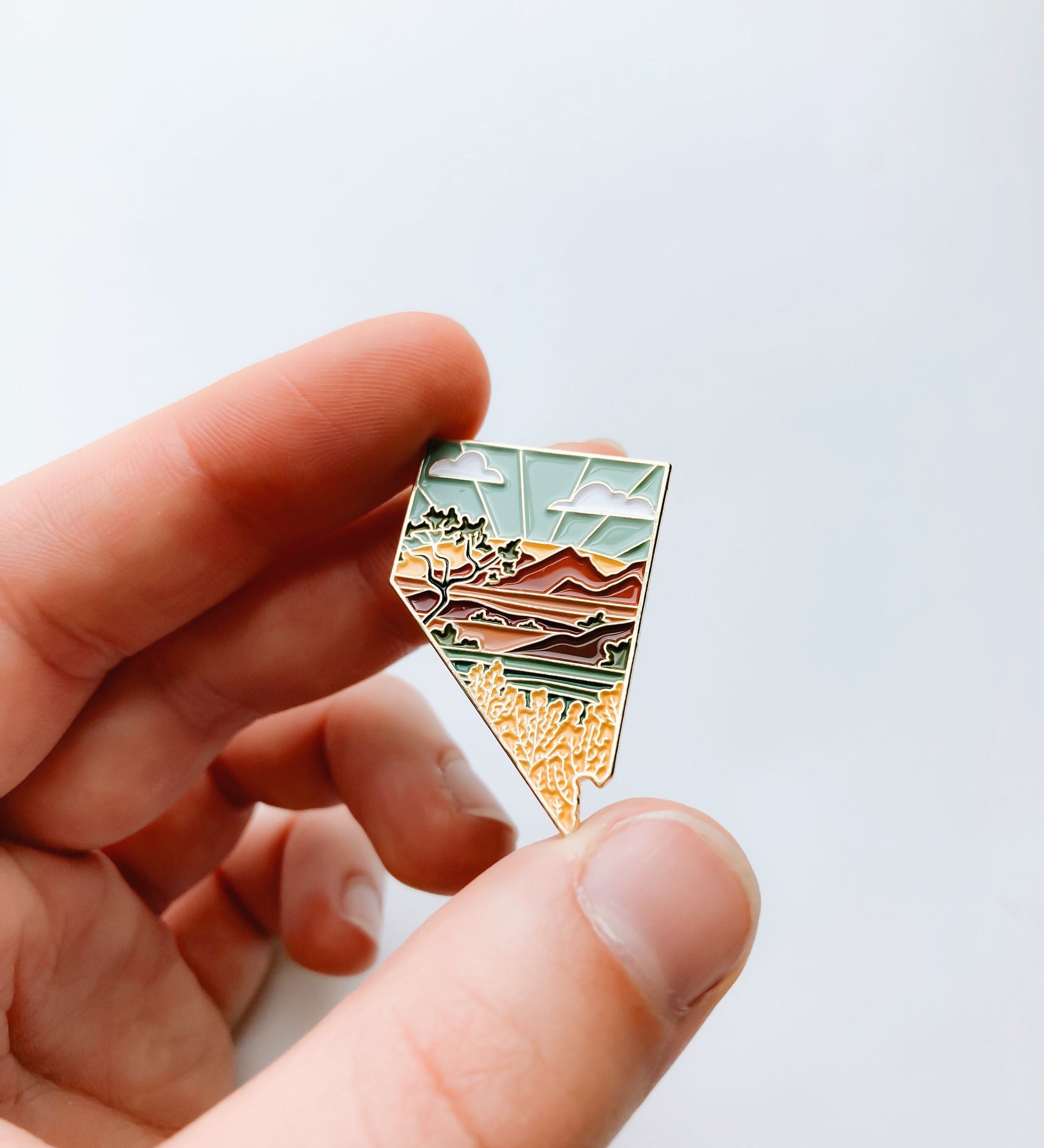 Nevada Enamel Pin | Gold Soft Enamel Pin | Illustrated United State Pin | Butterfly Clasp | 1.25"