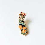 Gold California Poppy Enamel Pin | California Outline Pin | Illustrated State Pin | Butterfly Clasp | 1"