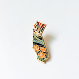 Gold California Poppy Enamel Pin | California Outline Pin | Illustrated State Pin | Butterfly Clasp | 1"