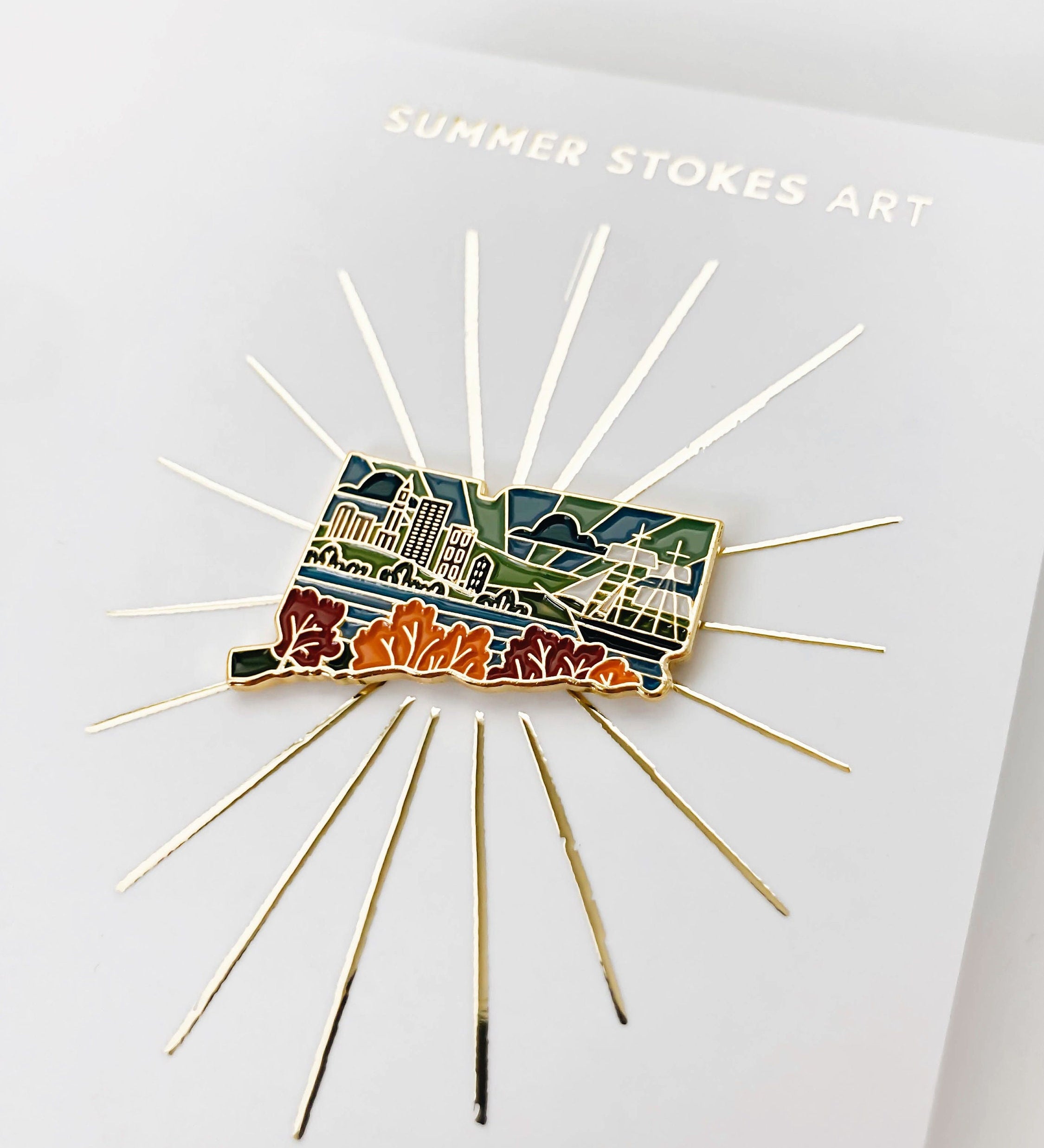 Gold Connecticut Enamel Pin | Connecticut Outline Pin | Illustrated State Pin | Butterfly Clasp | 1"