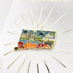 Gold Connecticut Enamel Pin | Connecticut Outline Pin | Illustrated State Pin | Butterfly Clasp | 1"