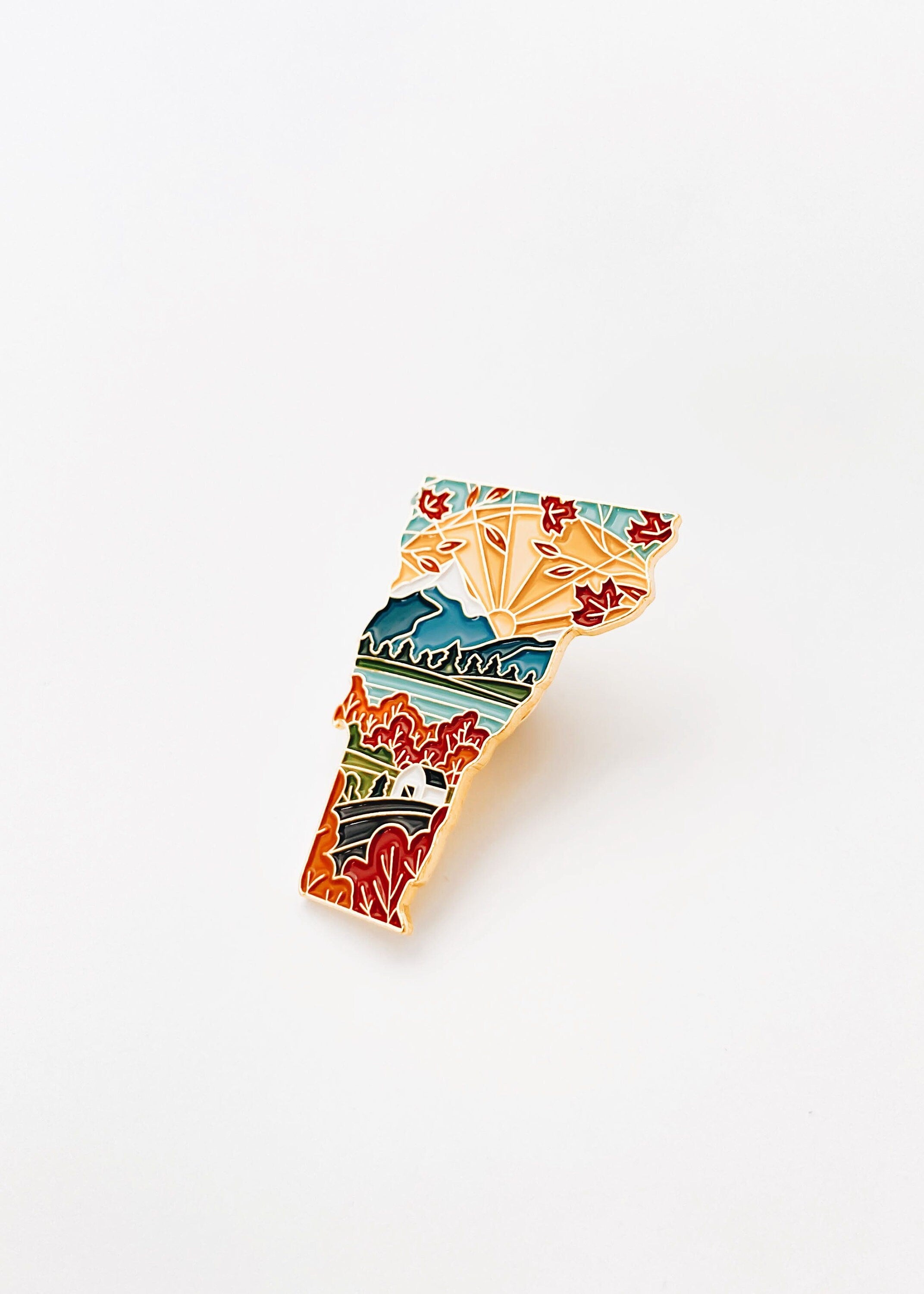 Gold Vermont Enamel Pin | Vermont Outline Pin | Illustrated State Pin | Butterfly Clasp | 1"