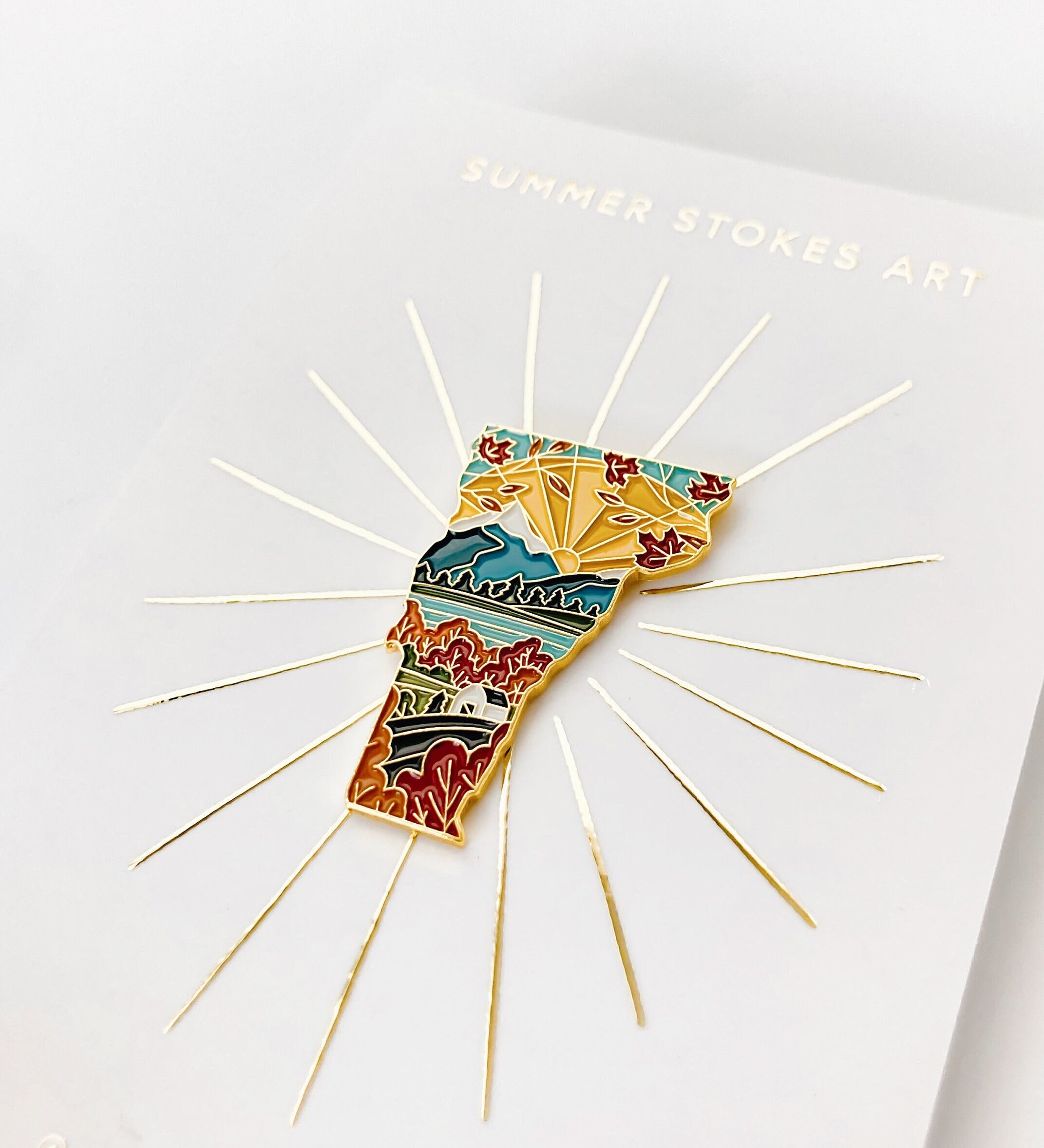 Gold Vermont Enamel Pin | Vermont Outline Pin | Illustrated State Pin | Butterfly Clasp | 1"