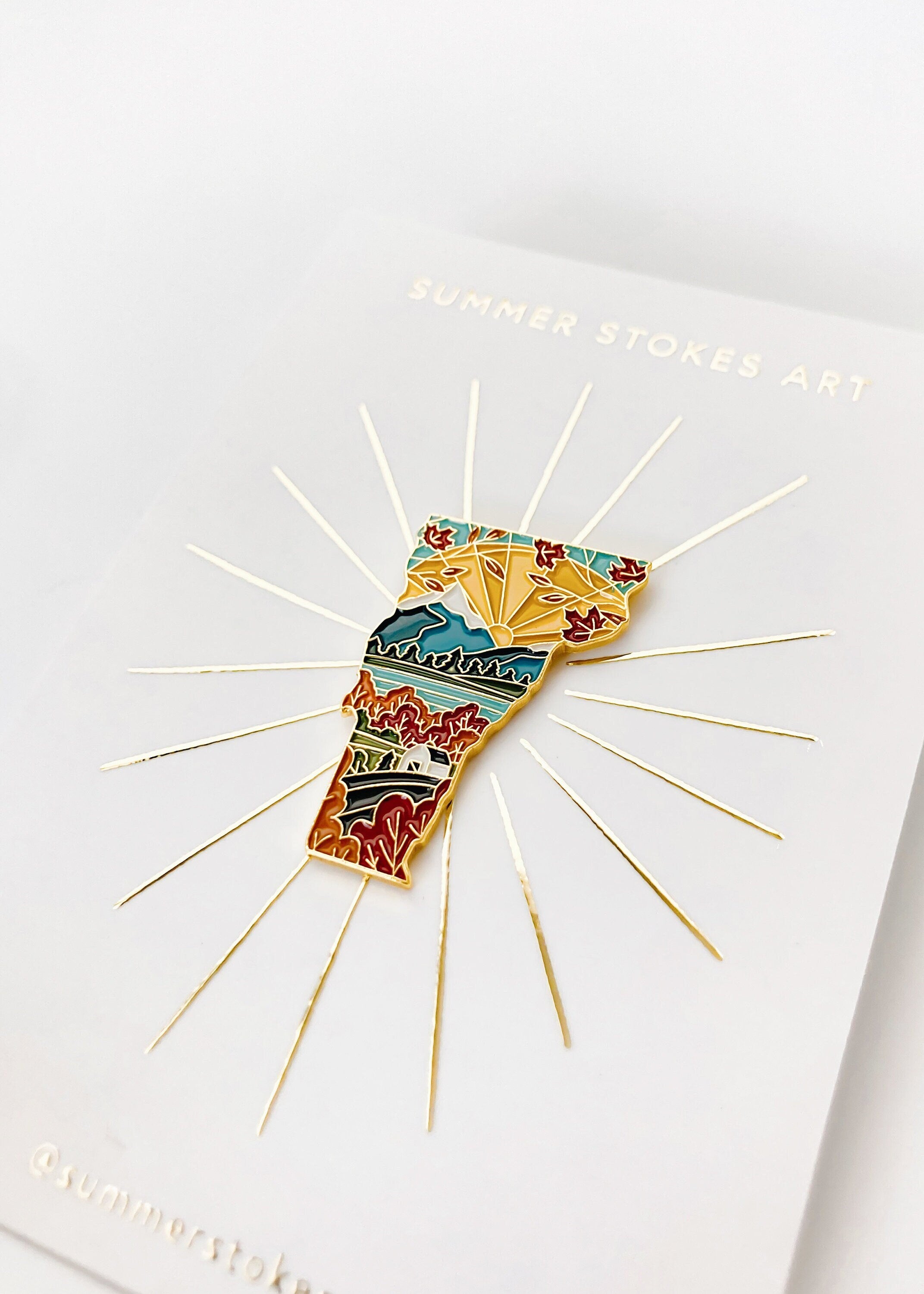 Gold Vermont Enamel Pin | Vermont Outline Pin | Illustrated State Pin | Butterfly Clasp | 1"