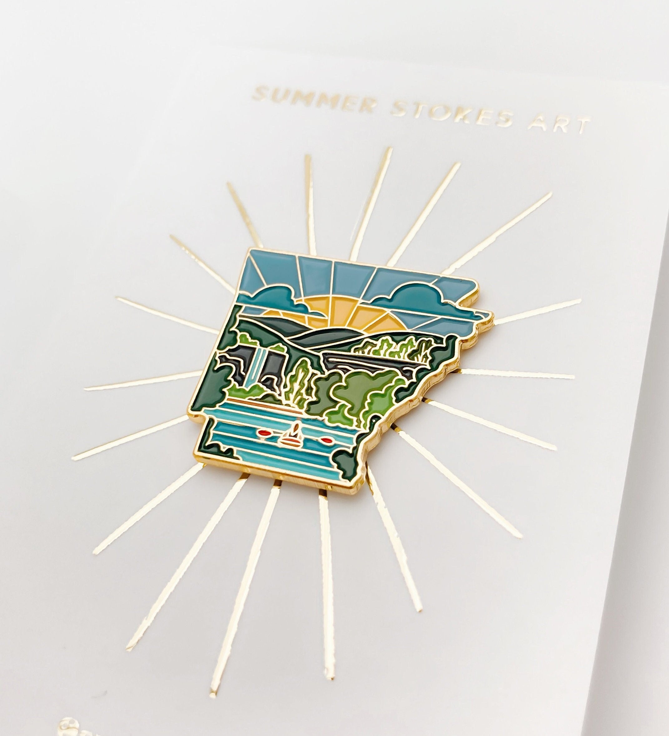 Gold Arkansas Enamel Pin | Arkansas Outline Pin | Illustrated State Pin | Butterfly Clasp | 1"