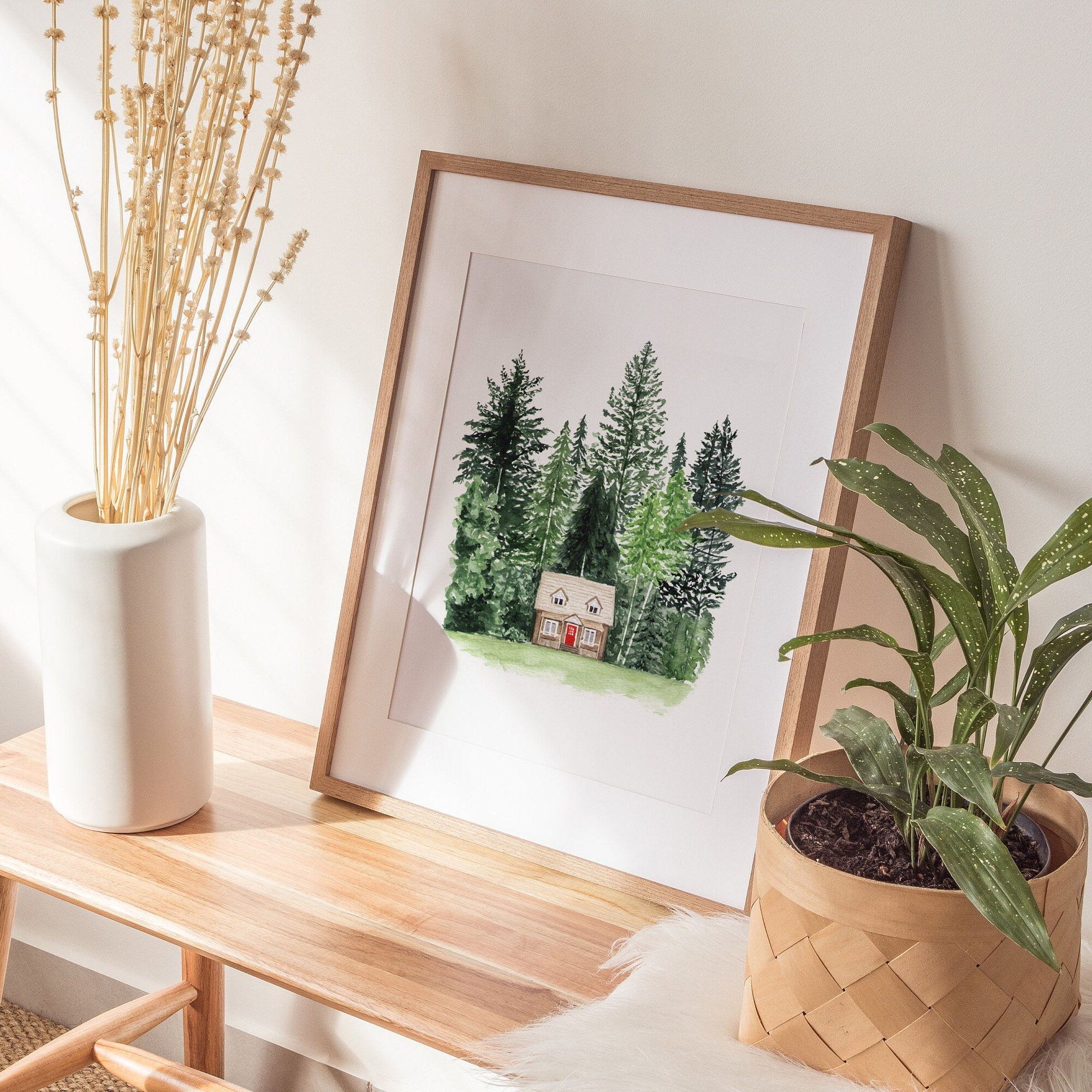 Cabin in the Woods Print | Watercolor Art Print | Pacific Northwest Illustration | Washington Oregon Idaho Decor | Moody PNW Wall Art