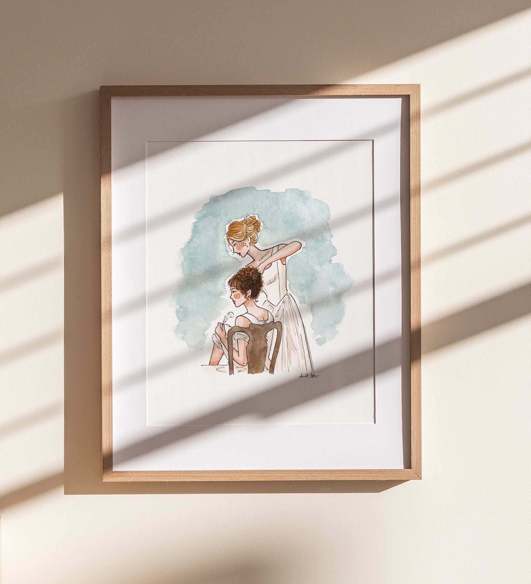 Pride & Prejudice Jane and Lizzie Print | Watercolor Illustration | Wall Art | 8x10" 5x7" Archival Art Print | Book Lover Gift | Jane Austen