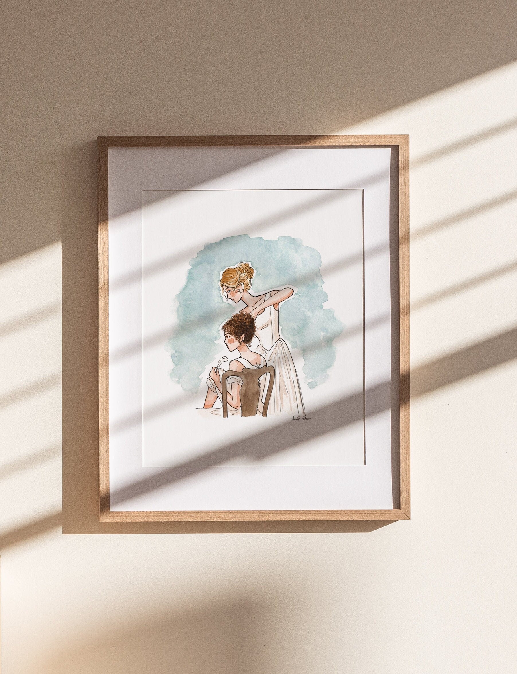 Pride & Prejudice Jane and Lizzie Print | Watercolor Illustration | Wall Art | 8x10" 5x7" Archival Art Print | Book Lover Gift | Jane Austen