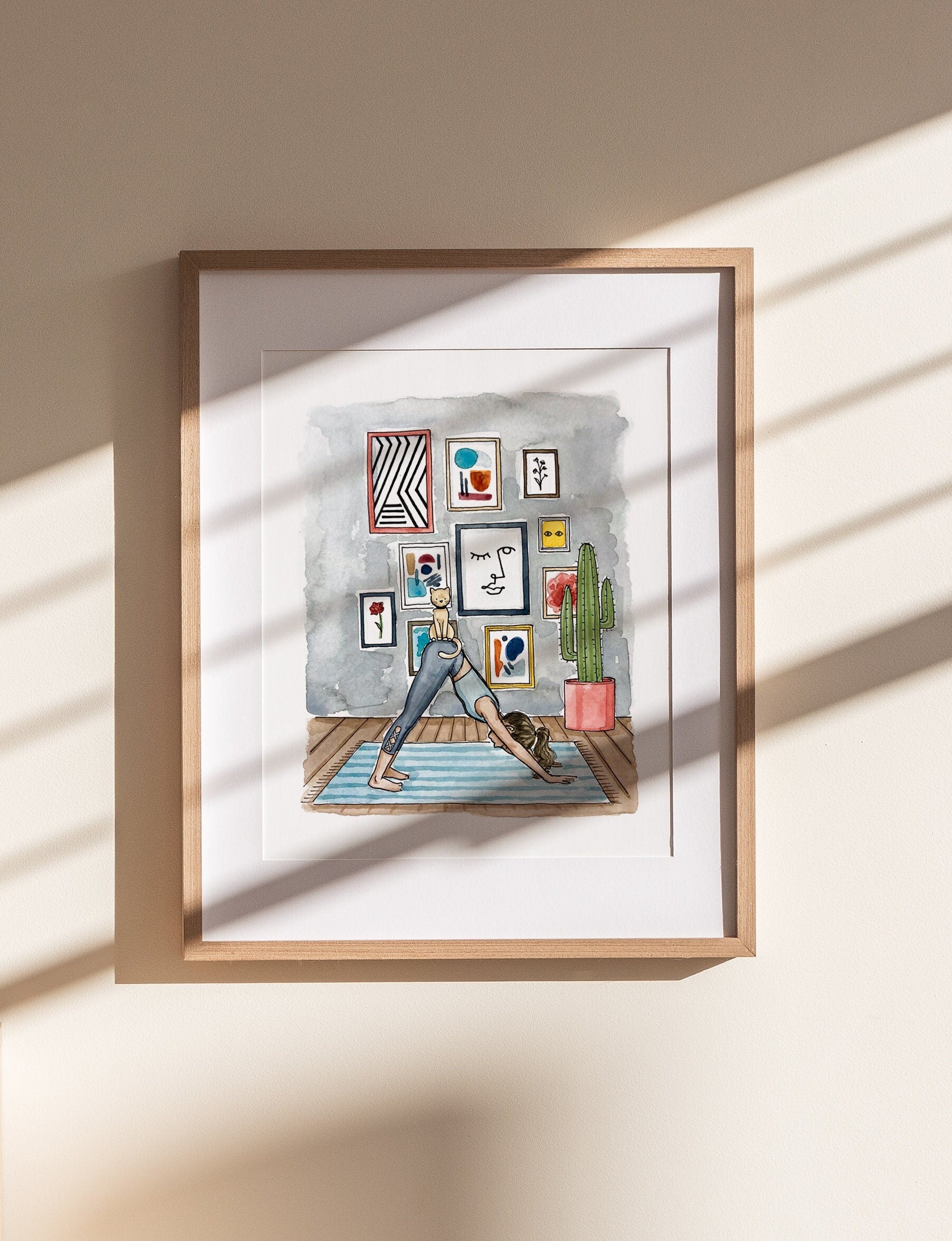 Yoga Cat Print | Watercolor Illustration | Wall Art | Abstract Watercolor Wall Art | Nursery Decor | Boho Wall Decor | 8x10" 5x7" Art Print