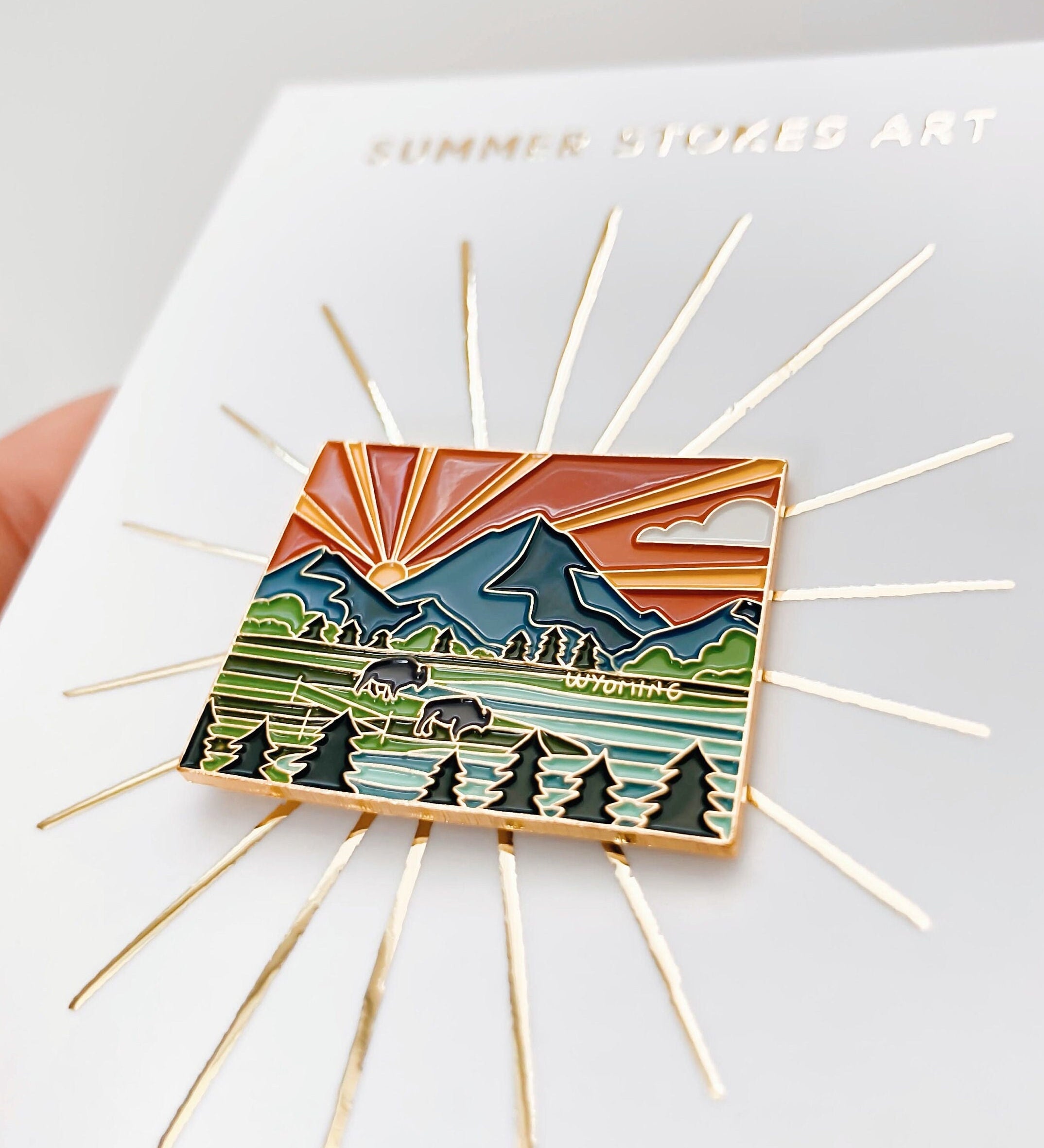 Gold Wyoming Enamel Pin | Wyoming Outline Pin | Illustrated State Pin | Butterfly Clasp | 1"