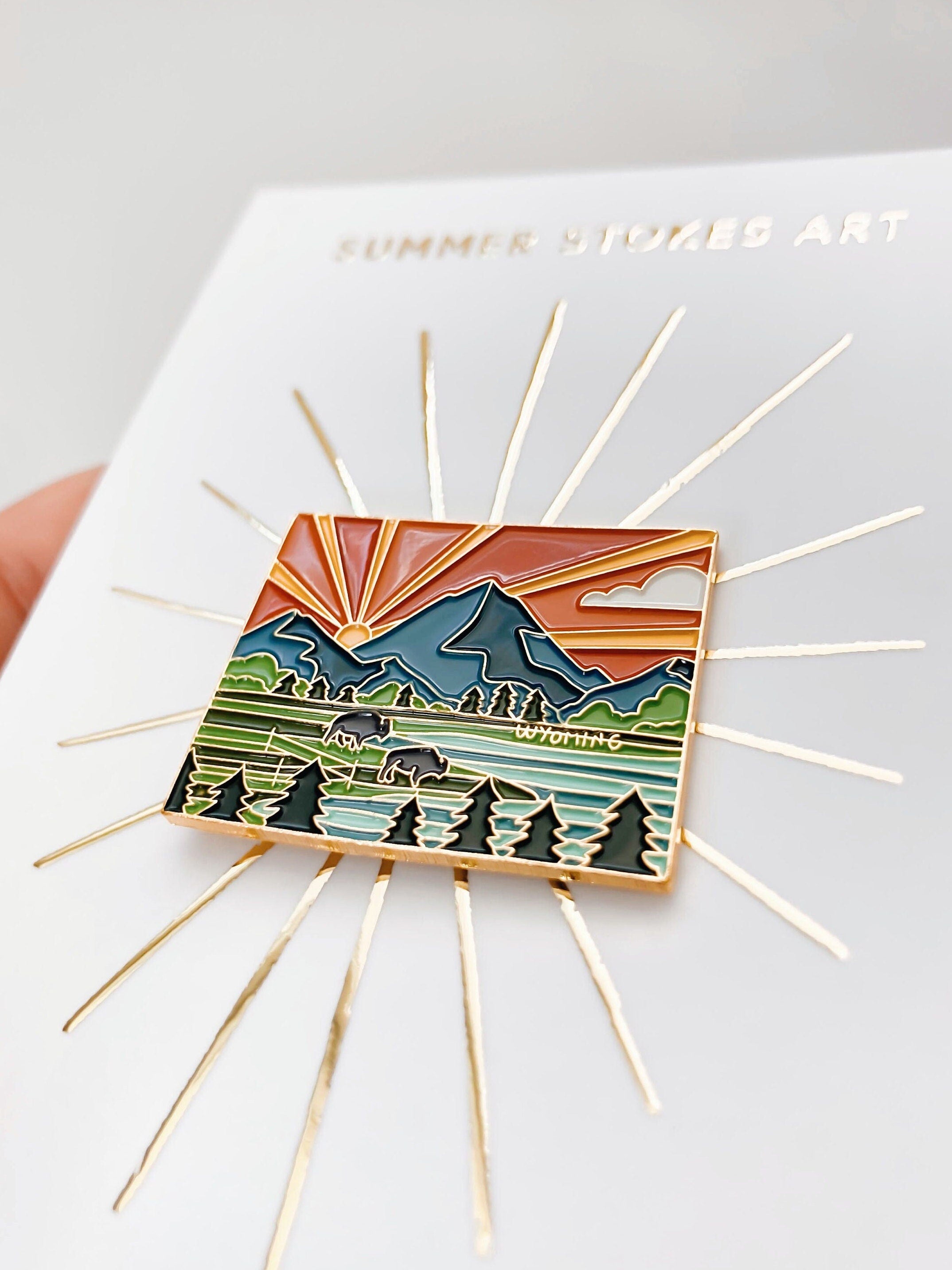 Gold Wyoming Enamel Pin | Wyoming Outline Pin | Illustrated State Pin | Butterfly Clasp | 1"