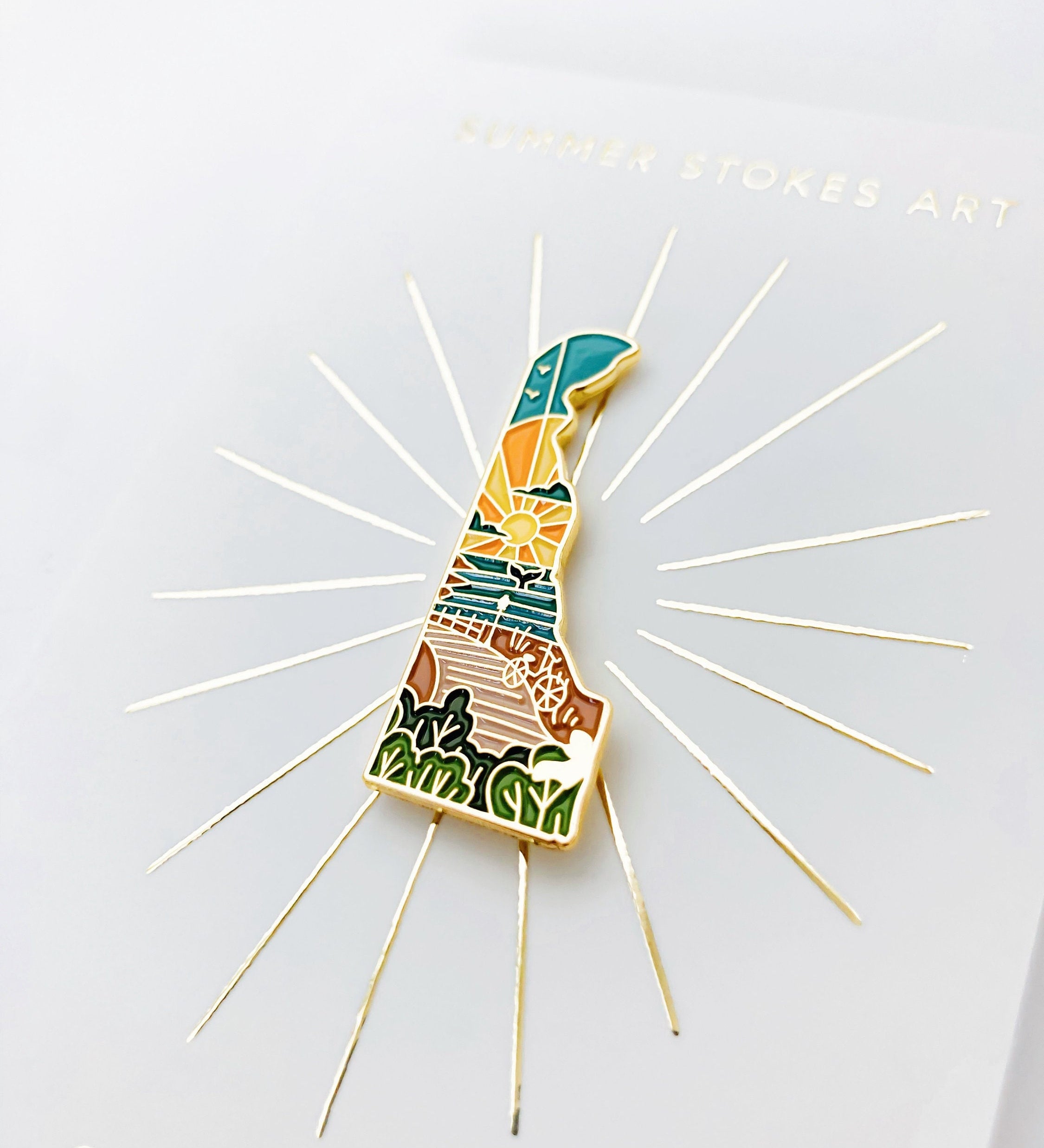Gold Delaware Enamel Pin | Delaware Outline Pin | Illustrated State Pin | Butterfly Clasp | 1"