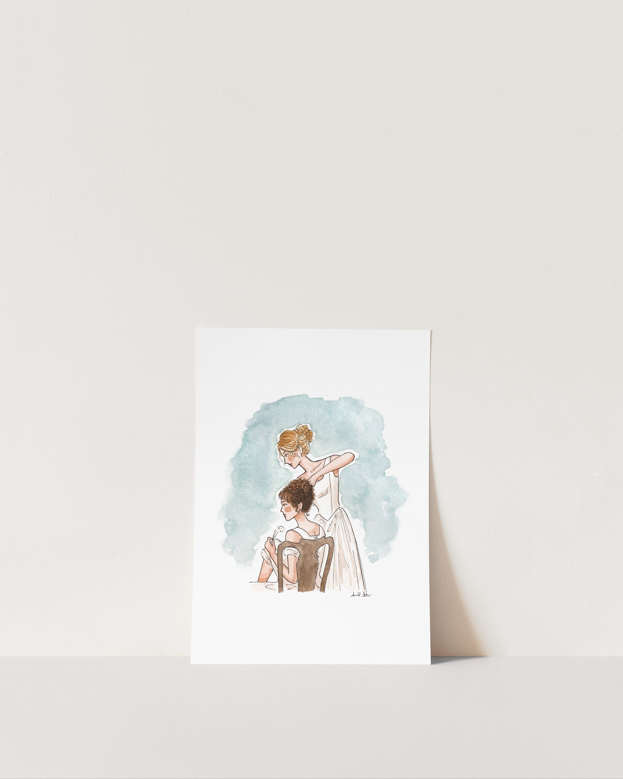 Pride & Prejudice Jane and Lizzie Print | Watercolor Illustration | Wall Art | 8x10" 5x7" Archival Art Print | Book Lover Gift | Jane Austen