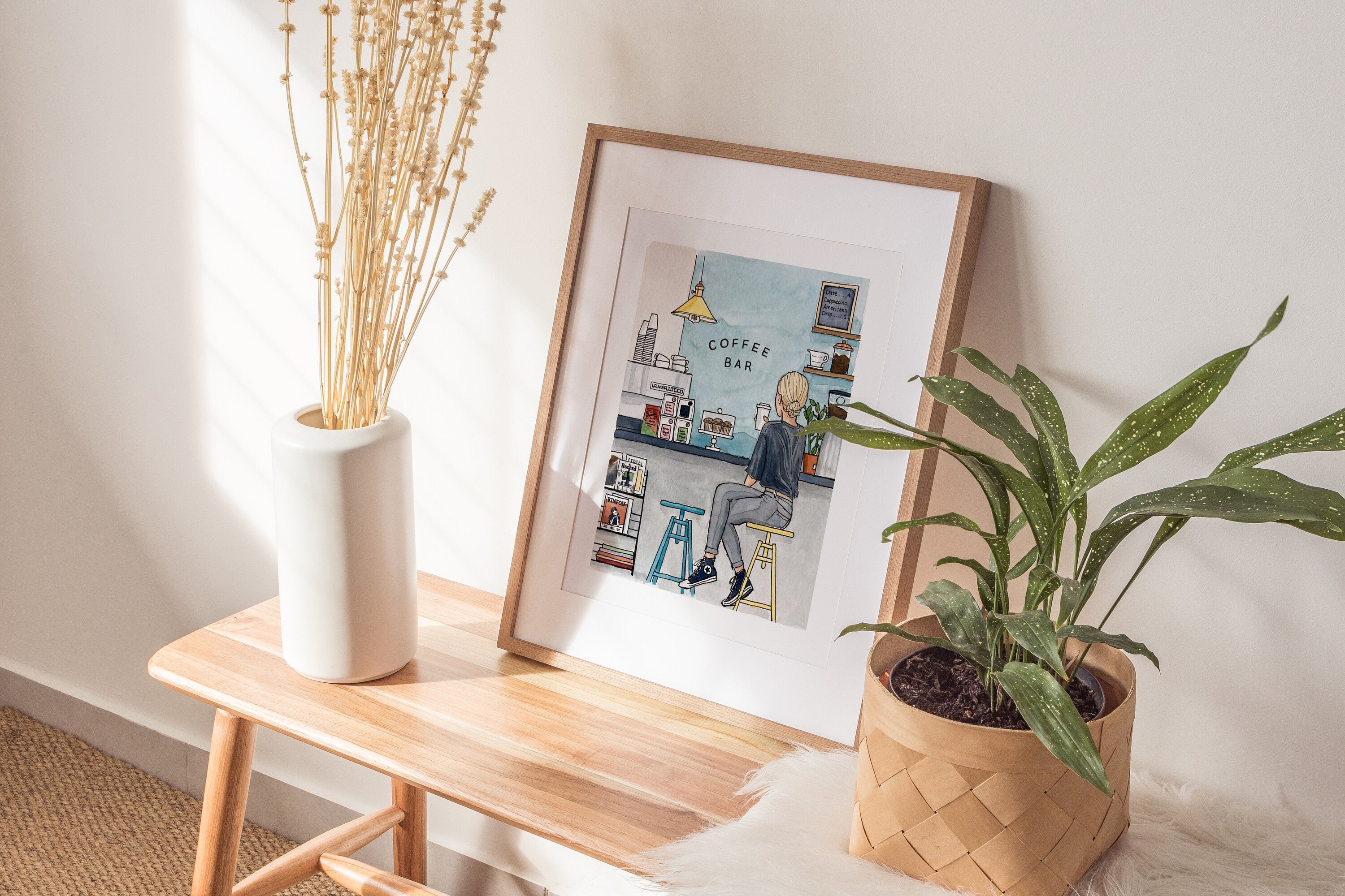 Coffee Shop Print | Watercolor Coffee Art Print | Illustrated Coffee Poster | Coffee Bar Art | Coffee Lovers Gift | Scandinavian Kitchen
