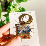 Yellowstone Gold Enamel Keychain | National Park Key Ring | Soft Enamel Illustrated Keychain | Yellowstone National Park Gift | 1.5"