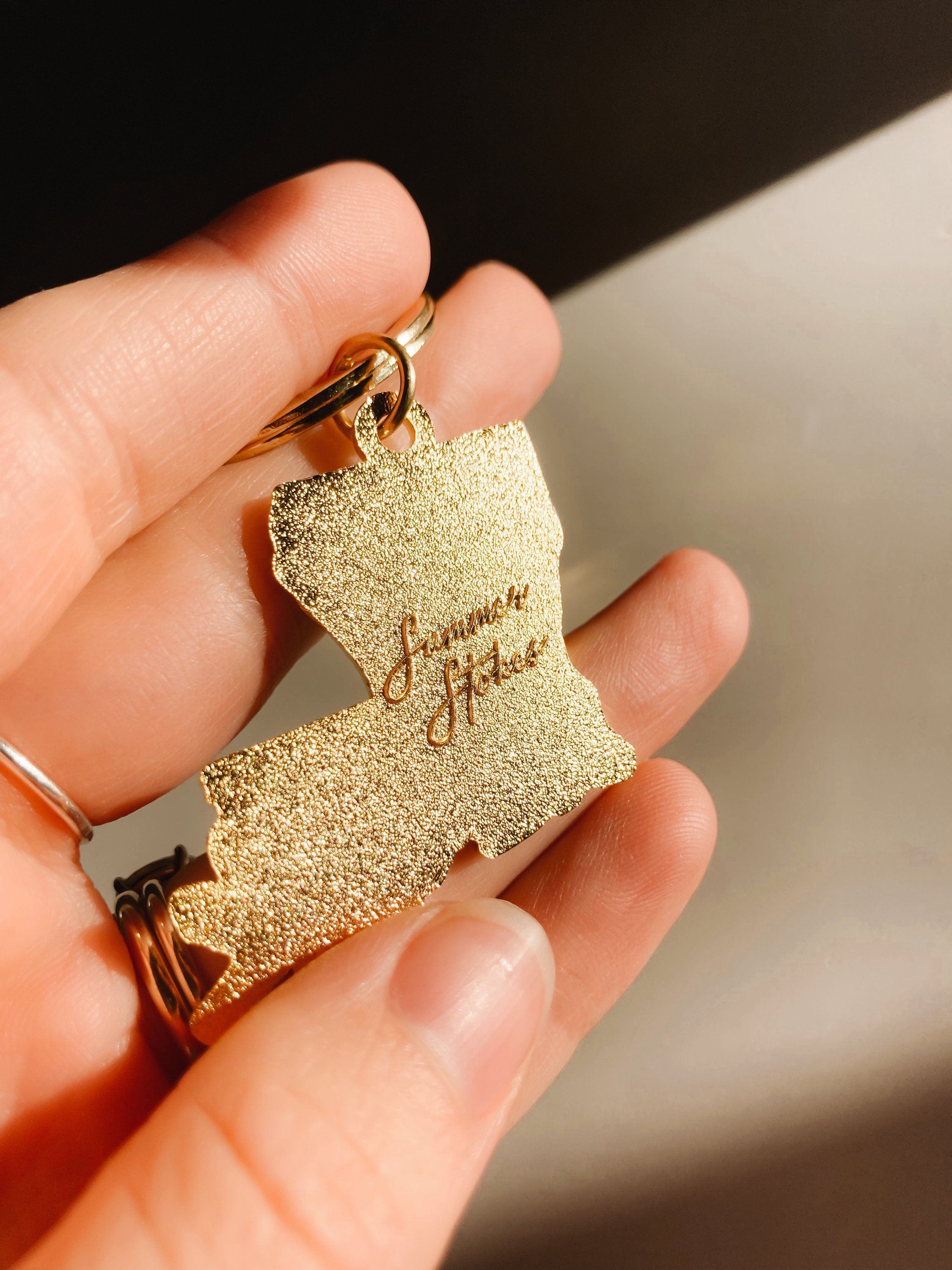 Gold Louisiana Soft Enamel Keychain 1.5" | Louisiana Outline Key Ring | Illustrated State Keychain