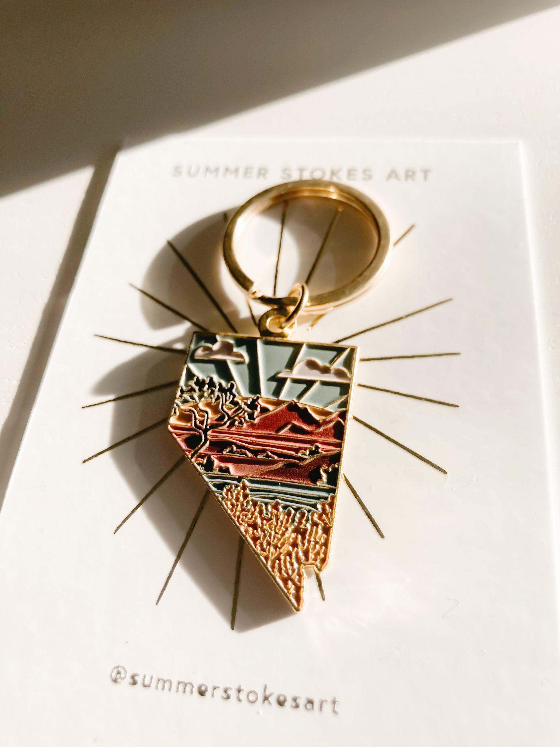 Gold Nevada Soft Enamel Keychain 1.5" | Nevada Outline Key Ring | Illustrated State Keychain
