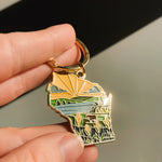 Gold Wisconsin Soft Enamel Keychain 1.5" | Wisconsin Outline Key Ring | Illustrated State Keychain