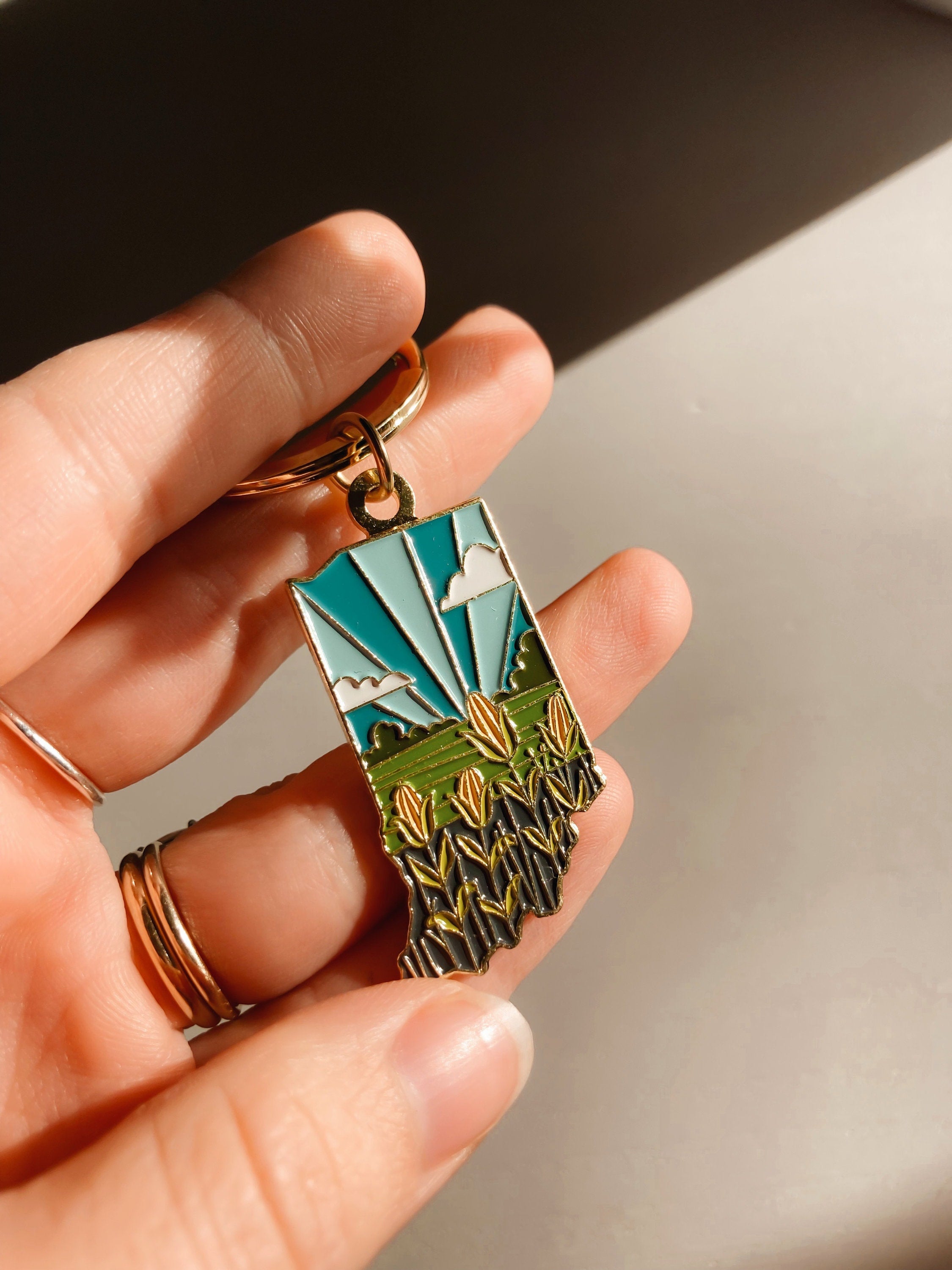 Indiana Soft Enamel Keychain | Indiana Outline Key Ring | Illustrated State Keychain 1.5"