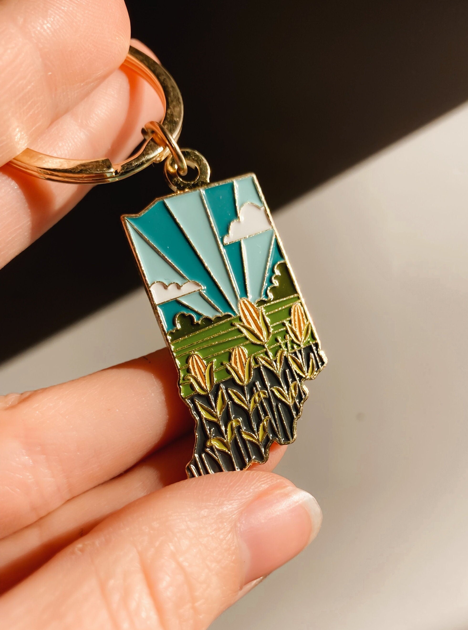 Indiana Soft Enamel Keychain | Indiana Outline Key Ring | Illustrated State Keychain 1.5"