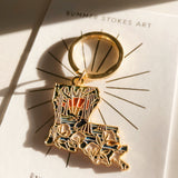 Gold Louisiana Soft Enamel Keychain 1.5" | Louisiana Outline Key Ring | Illustrated State Keychain