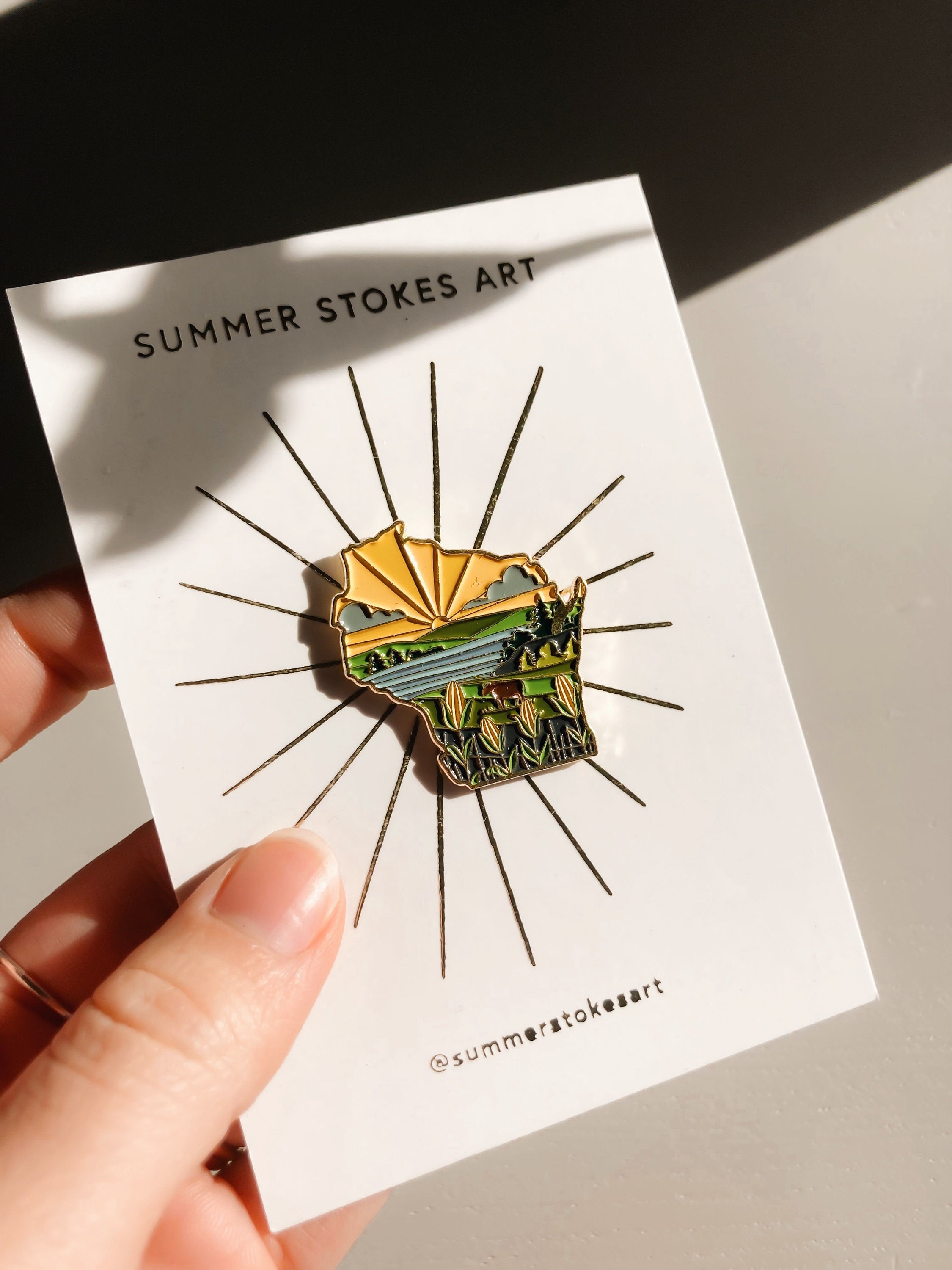 Wisconsin Enamel Pin | Gold Soft Enamel Pin | Illustrated United State Pin | Butterfly Clasp | 1.25"