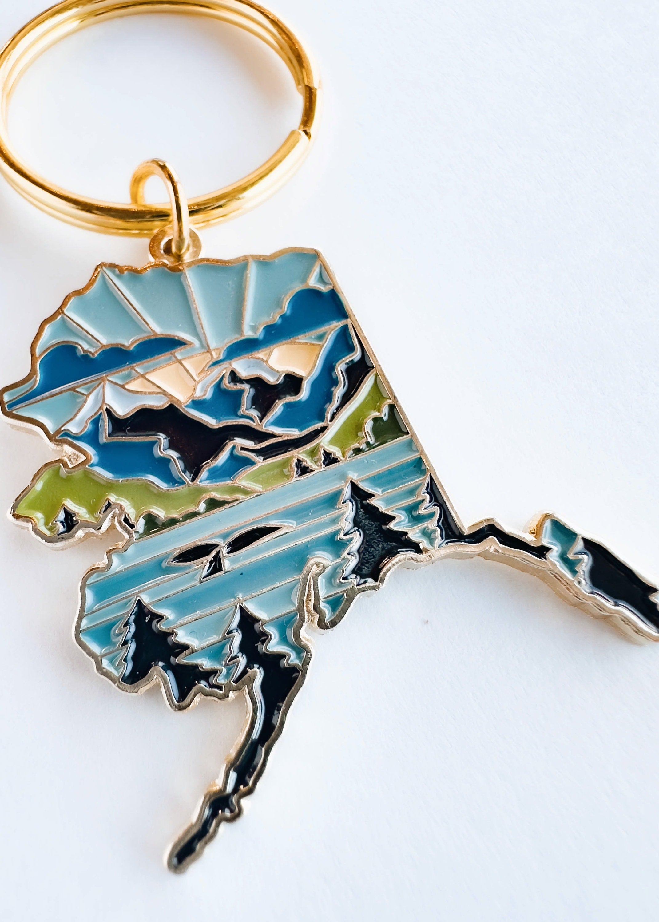 Alaska Soft Enamel Keychain | Alaska Outline Key Ring | Illustrated State Keychain 1.5"