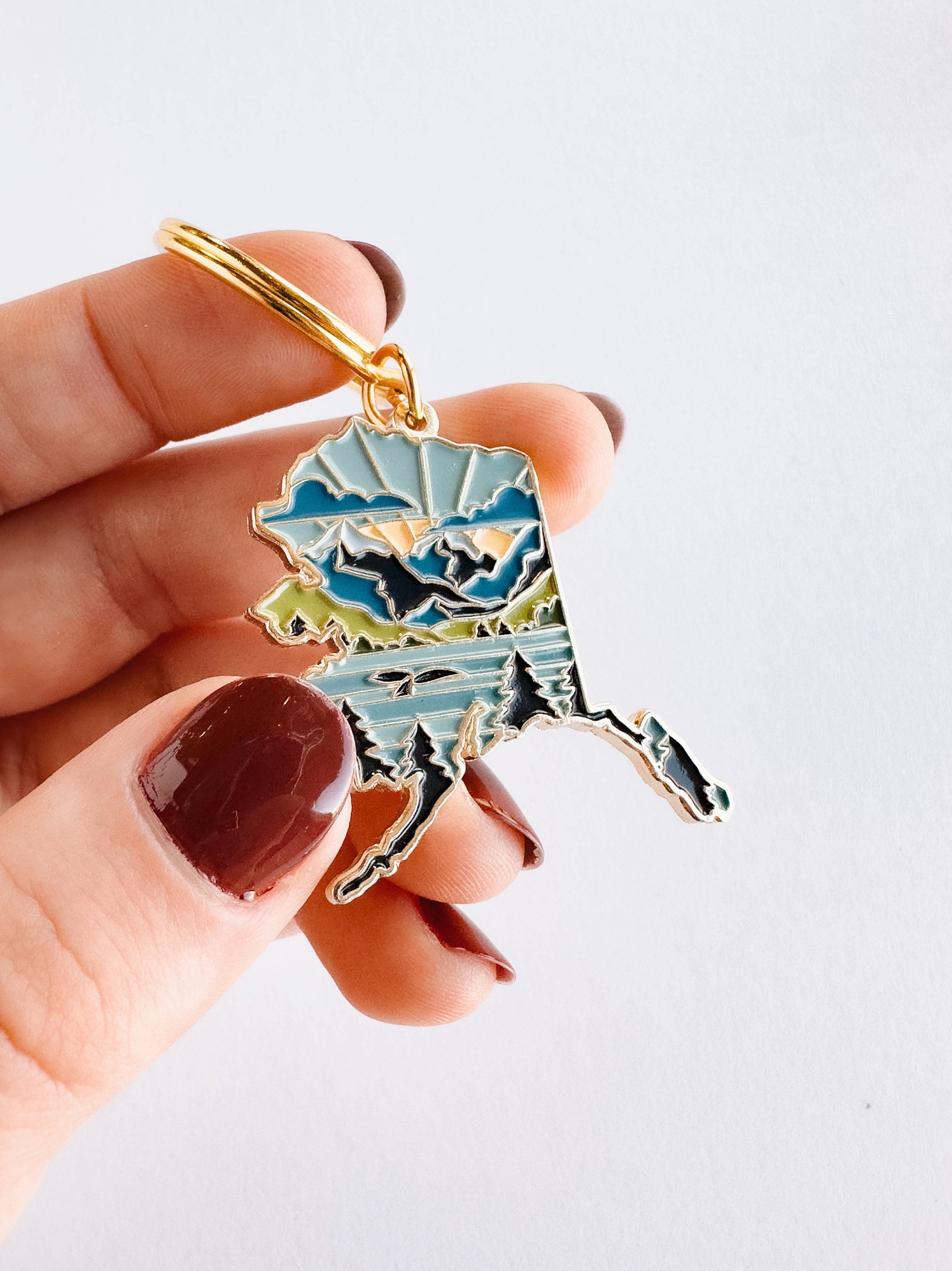 Alaska Soft Enamel Keychain | Alaska Outline Key Ring | Illustrated State Keychain 1.5"