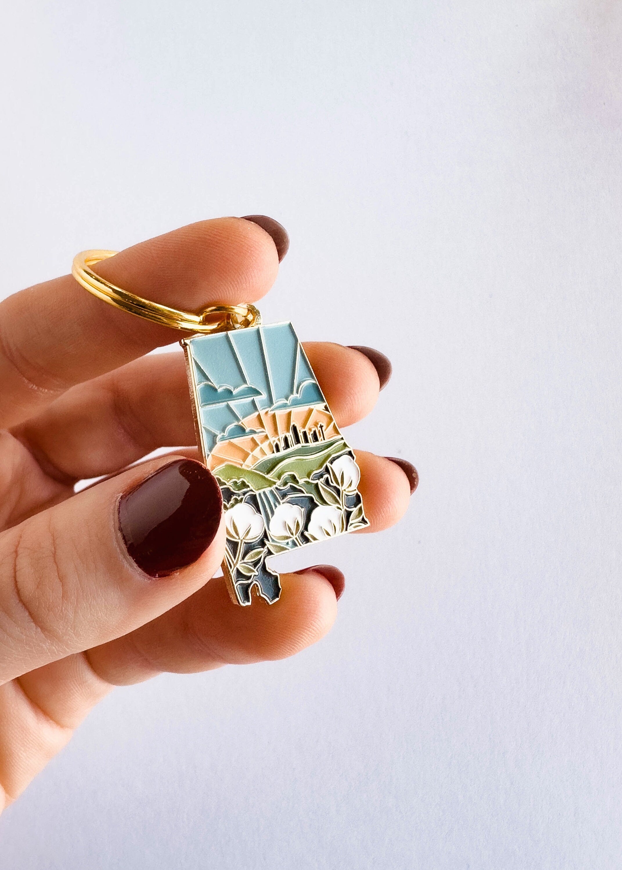 Alabama Soft Enamel Keychain | Alabama Outline Key Ring | Illustrated State Keychain 1.5"