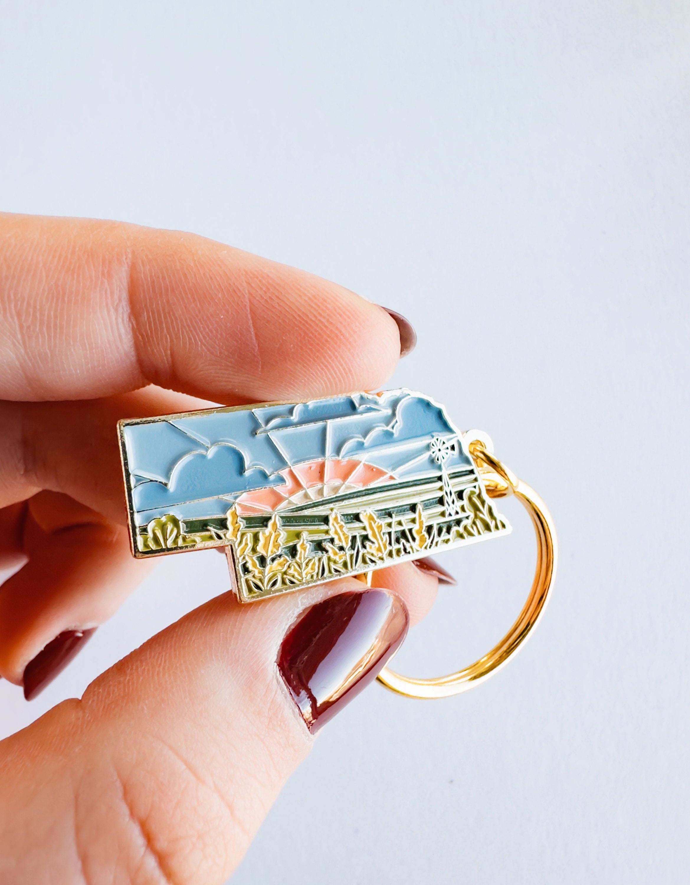 Nebraska Soft Enamel Keychain | Nebraska Outline Key Ring | Illustrated State Keychain 1.5"