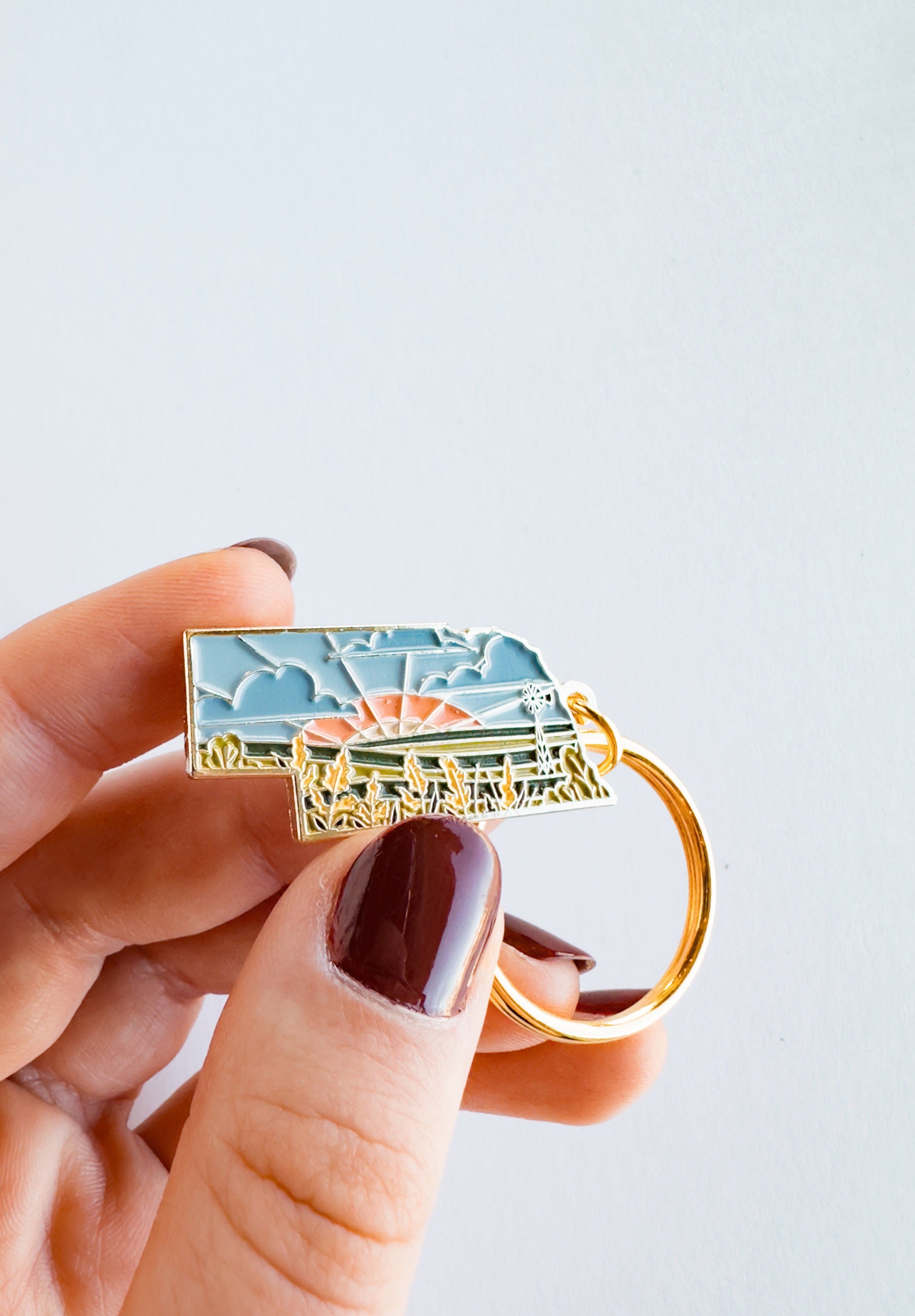 Nebraska Soft Enamel Keychain | Nebraska Outline Key Ring | Illustrated State Keychain 1.5"