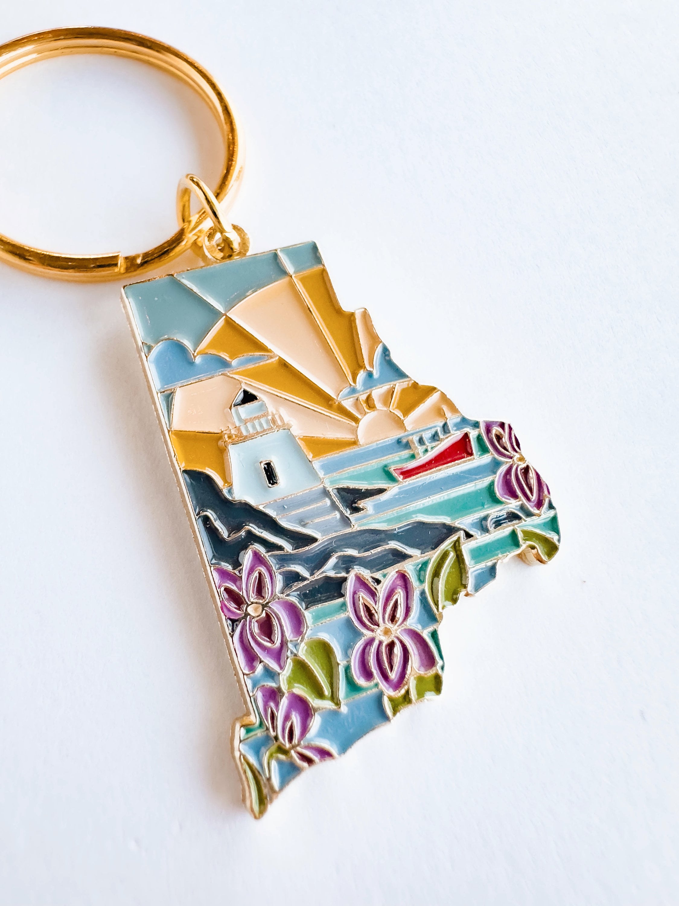 Rhode Island Soft Enamel Keychain | Rhode Island Outline Key Ring | Illustrated State Keychain 1.5"