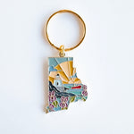 Rhode Island Soft Enamel Keychain | Rhode Island Outline Key Ring | Illustrated State Keychain 1.5"